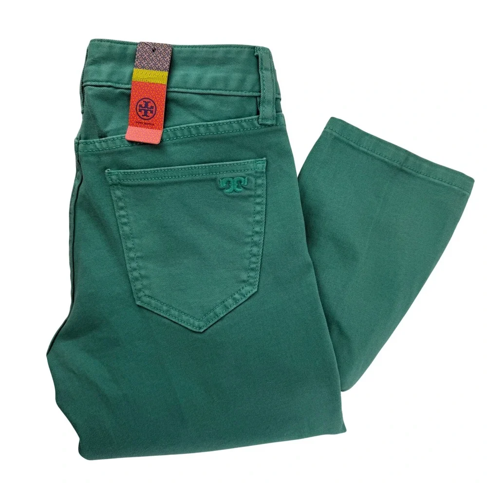 Tory Burch Alexa Cropped Skinny‎ Jeans Viridian Green Size 27